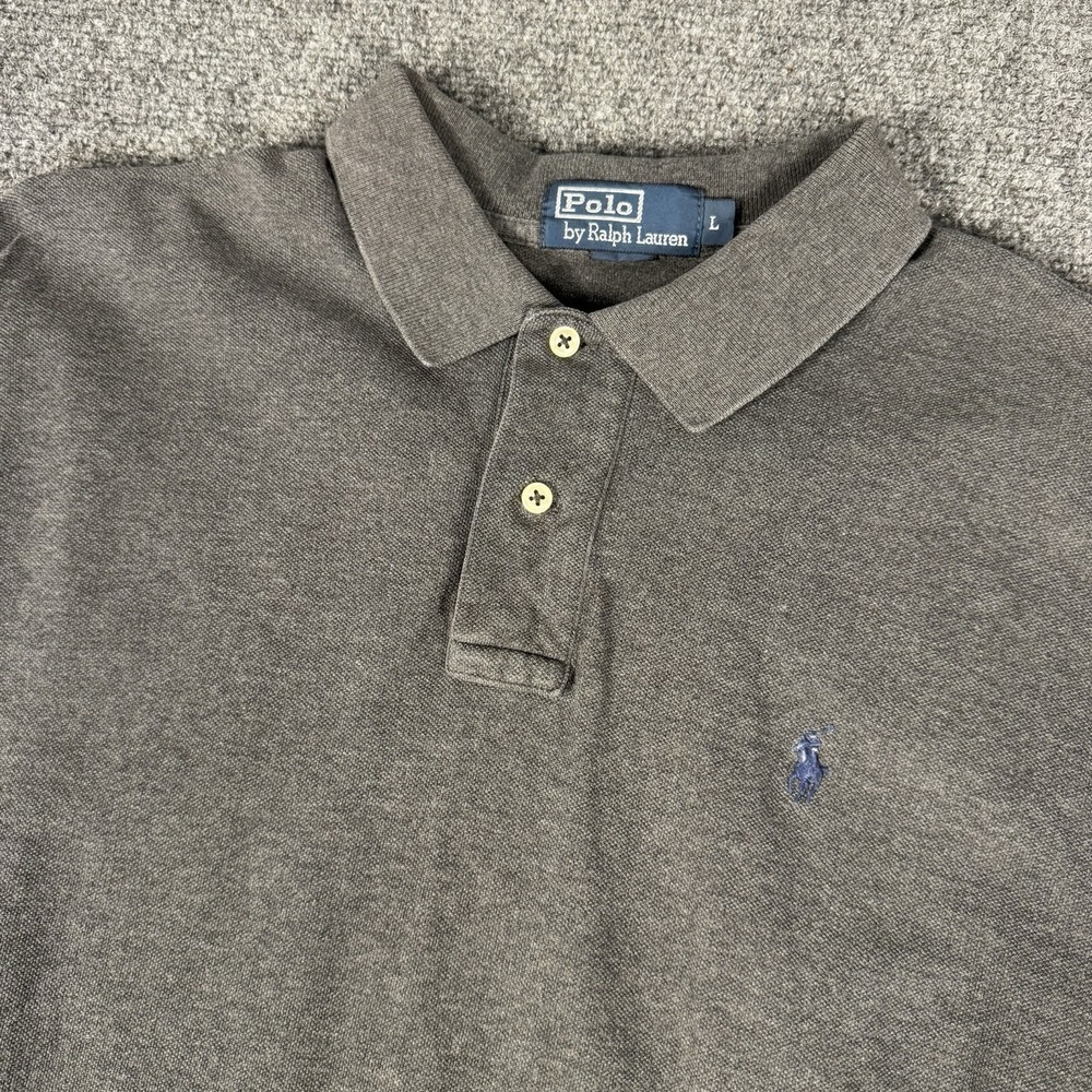 Vintage Polo Ralph Lauren Polo Shirt Men L Grey 100% Cotton Pique Blue Pony